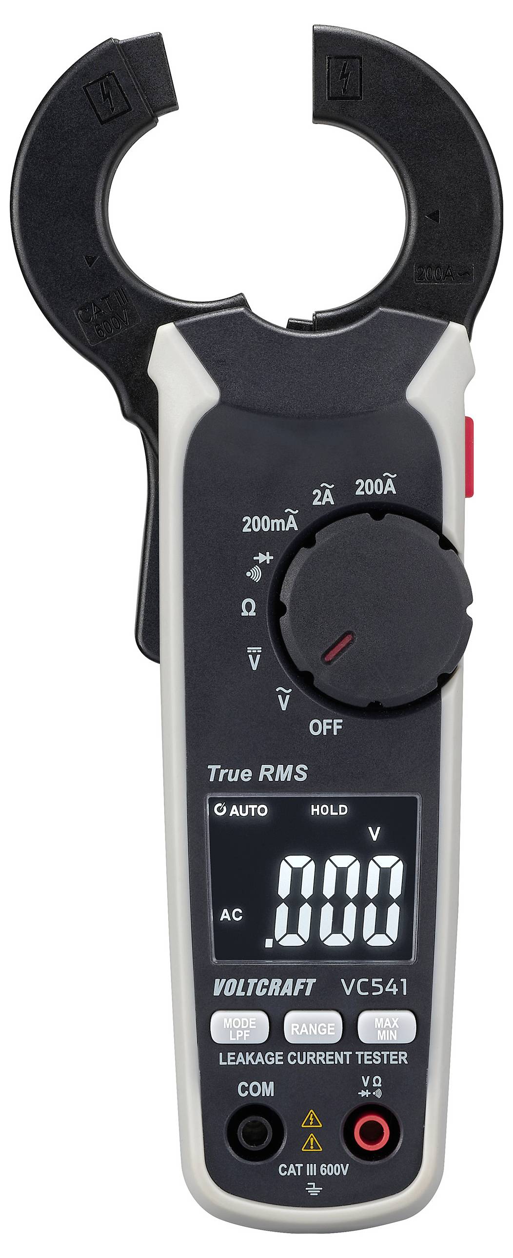 Ein digitales Leckstrommessgerät mit LCD-Anzeige zeigt '000' an. Es verfügt über mehrere Messbereiche und ist speziell für AC liegen.