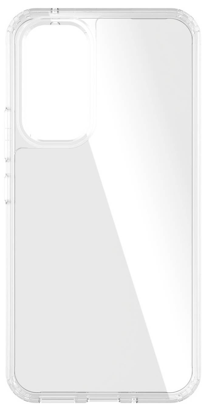 Eine transparente Smartphone-Hülle, die für ein Gerät mit einer Dual-Rückkamera-Anordnung konzipiert ist. Die Hülle ist minimalistisch mit abgerundeten Ecken.