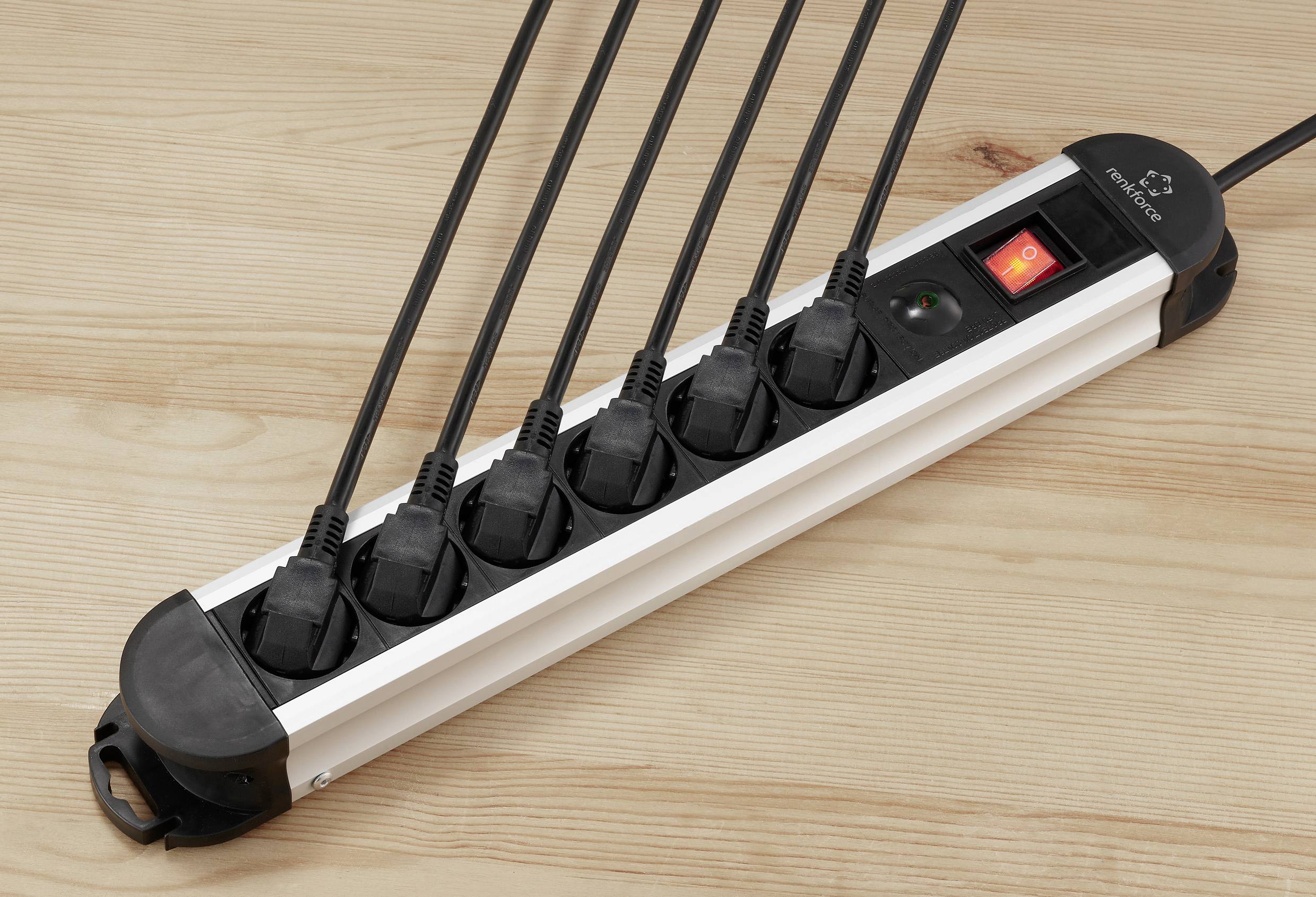 Renkforce RF-6417718 Überspannungsschutz-Steckdosenleiste 6fach Schwarz, Aluminium Schutzkontakt 1St.