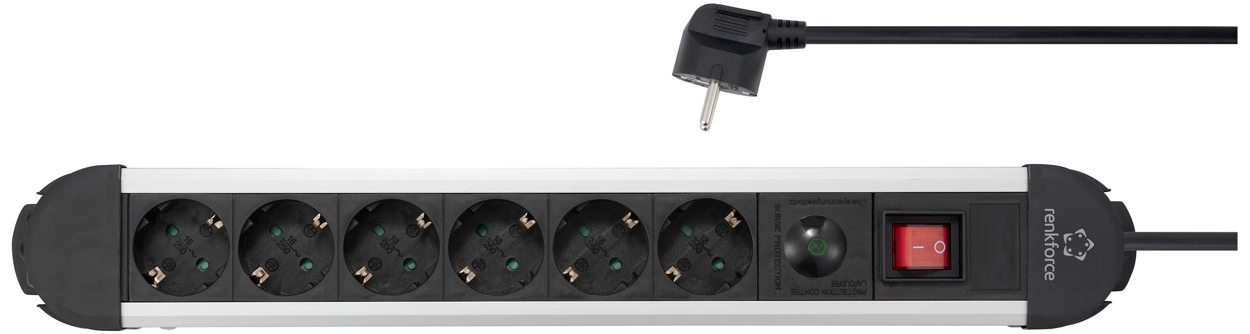 Renkforce RF-6417718 Überspannungsschutz-Steckdosenleiste 6fach Schwarz, Aluminium Schutzkontakt 1St.