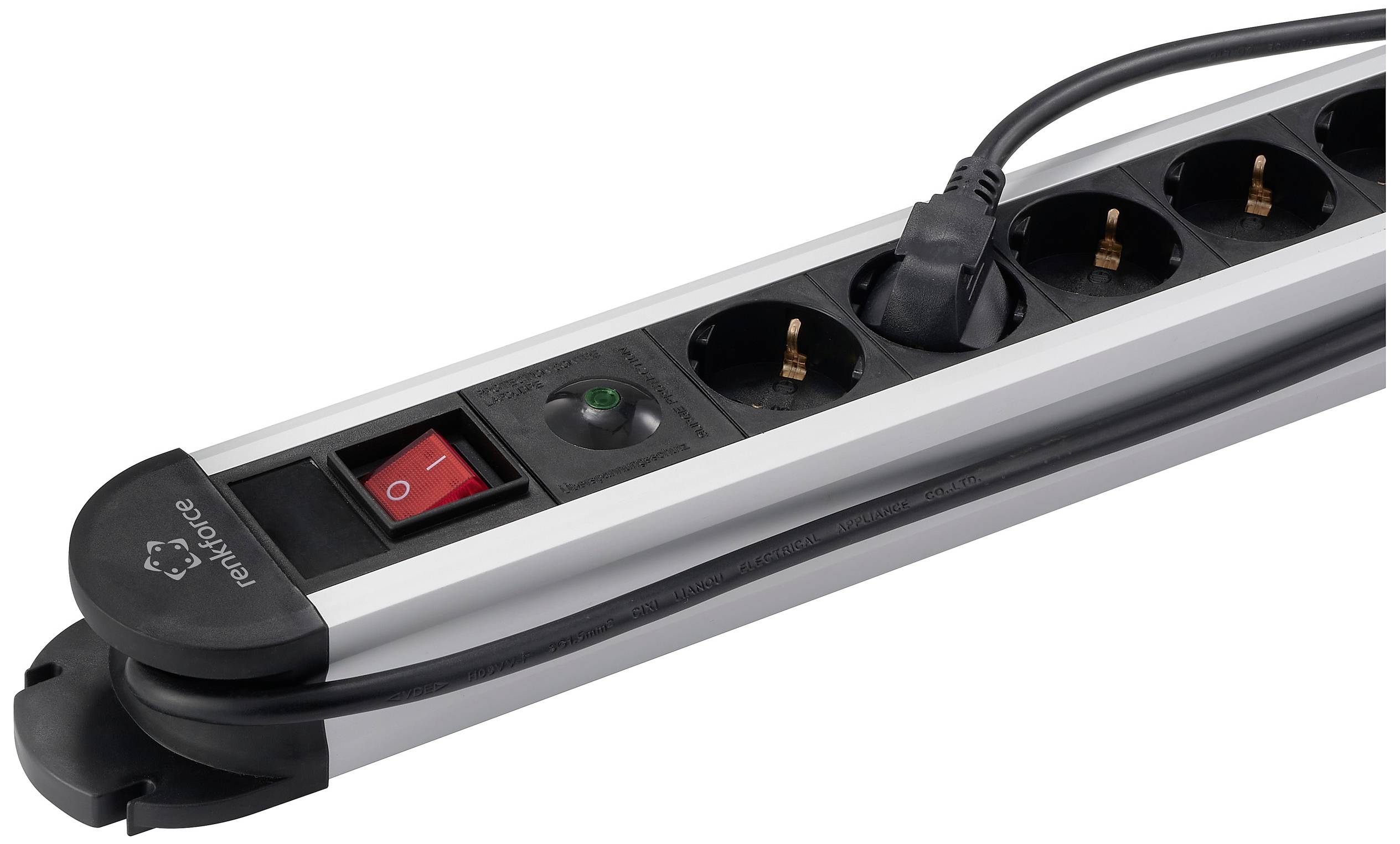 Renkforce RF-6417718 Überspannungsschutz-Steckdosenleiste 6fach Schwarz, Aluminium Schutzkontakt 1St.