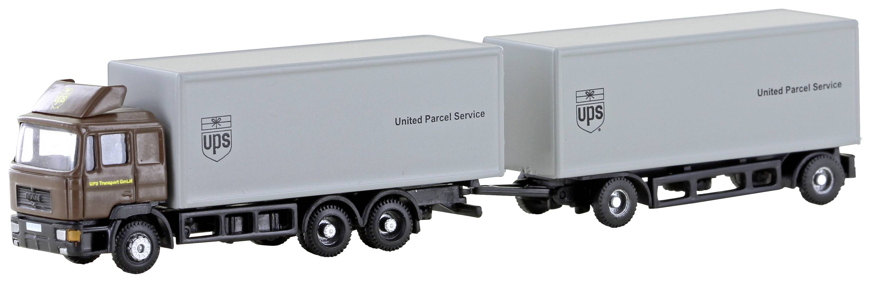 Minis by Lemke LC4602 N LKW Modell MAN F90, 3-achs Koffer-Hängerzug UPS