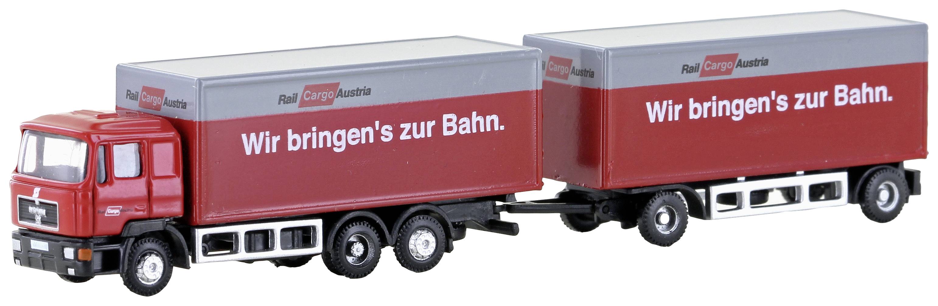 Minis by Lemke LC4608 N LKW Modell MAN F90, 3-achs Koffer-Hängerzug Rail Cargo Austria (ÖBB)