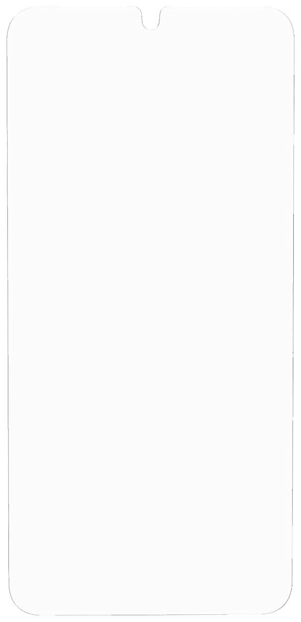 Ein weißes, leeres Smartphone-Display mit einer kleinen Aussparung am oberen Rand.