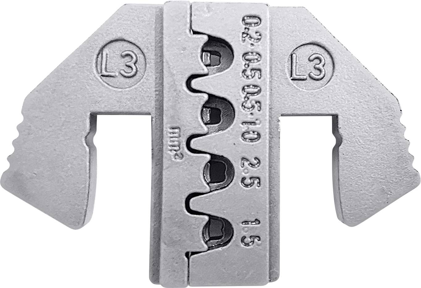 Metallwerkzeug mit Griffen und nummerierten Aussparungen für unterschiedliche Drahtstärken, Oberseite mit Markierung 'L3'.