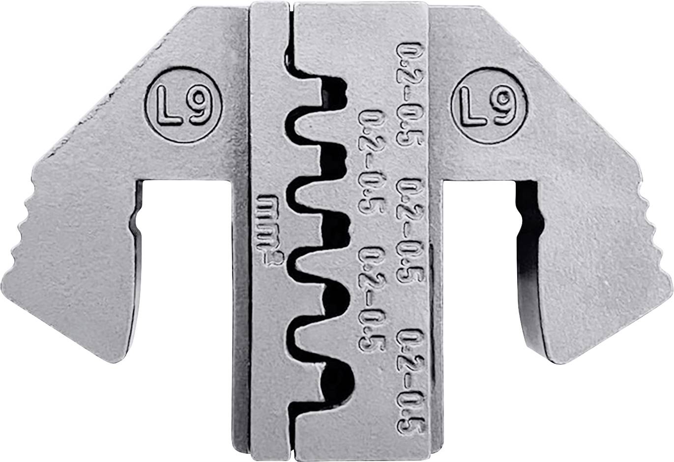 Metallverschluss mit der Aufschrift 'L9', zahnartiges Design in der Mitte, vermutlich für mechanische oder industrielle Anwendung.
