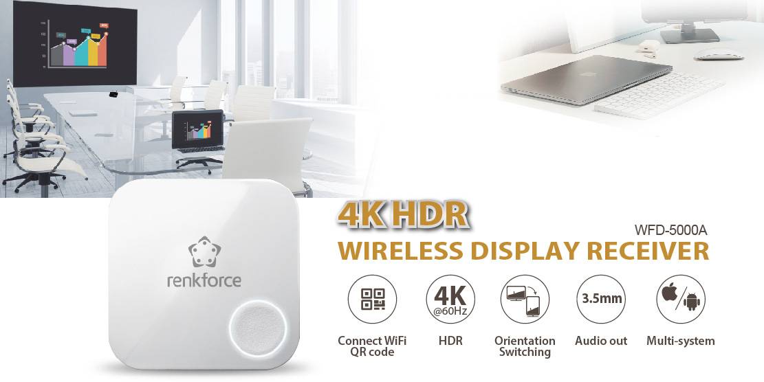 Renkforce RF-WPR-310 WiFi Streaming Box 4K, HDR, Miracast