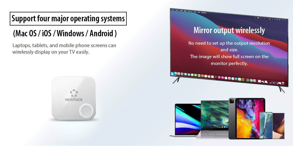 Renkforce RF-WPR-310 WiFi Streaming Box 4K, HDR, Miracast