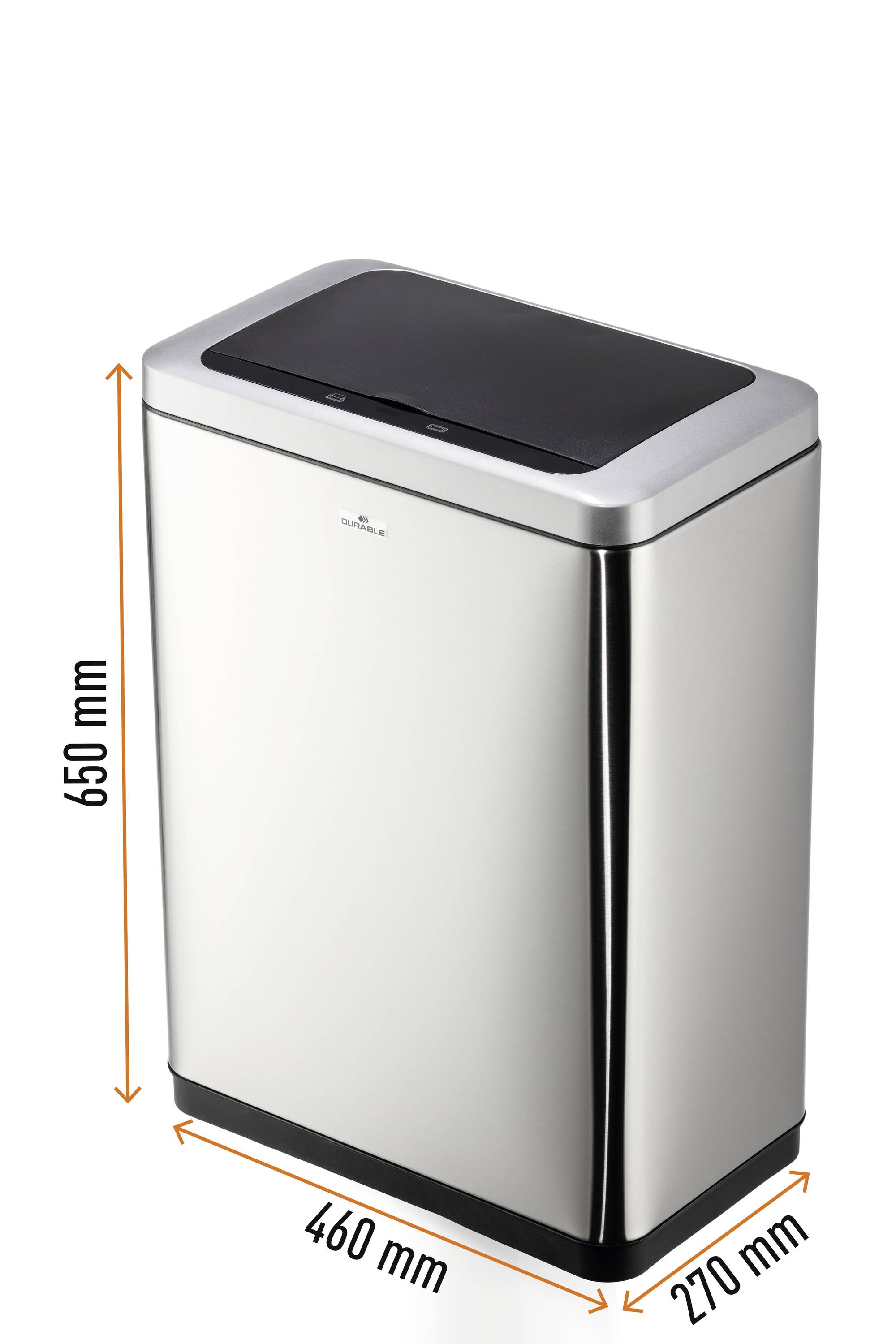 Durable NO TOUCH DUO 342423 Mülleimer 40l (B x H x T) 460 x 650 x 270mm Silber Automatische Deckelöffnung 1St.