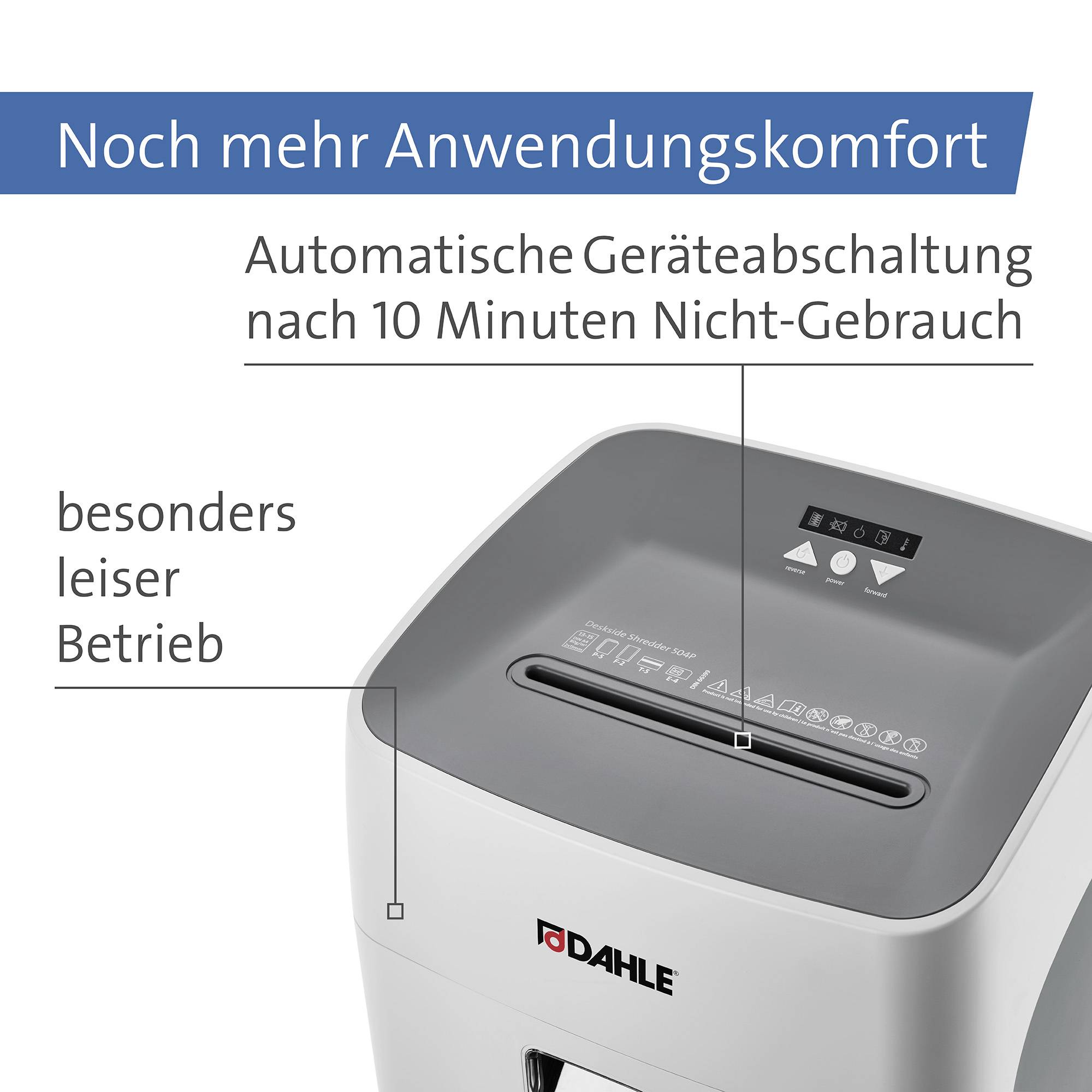 Dahle 504P DESKSIDE, P-5 Aktenvernichter 15 Blatt Partikelschnitt 2 x 15mm P-5 40l Vernichtet auch Büroklammern, Kreditkarte