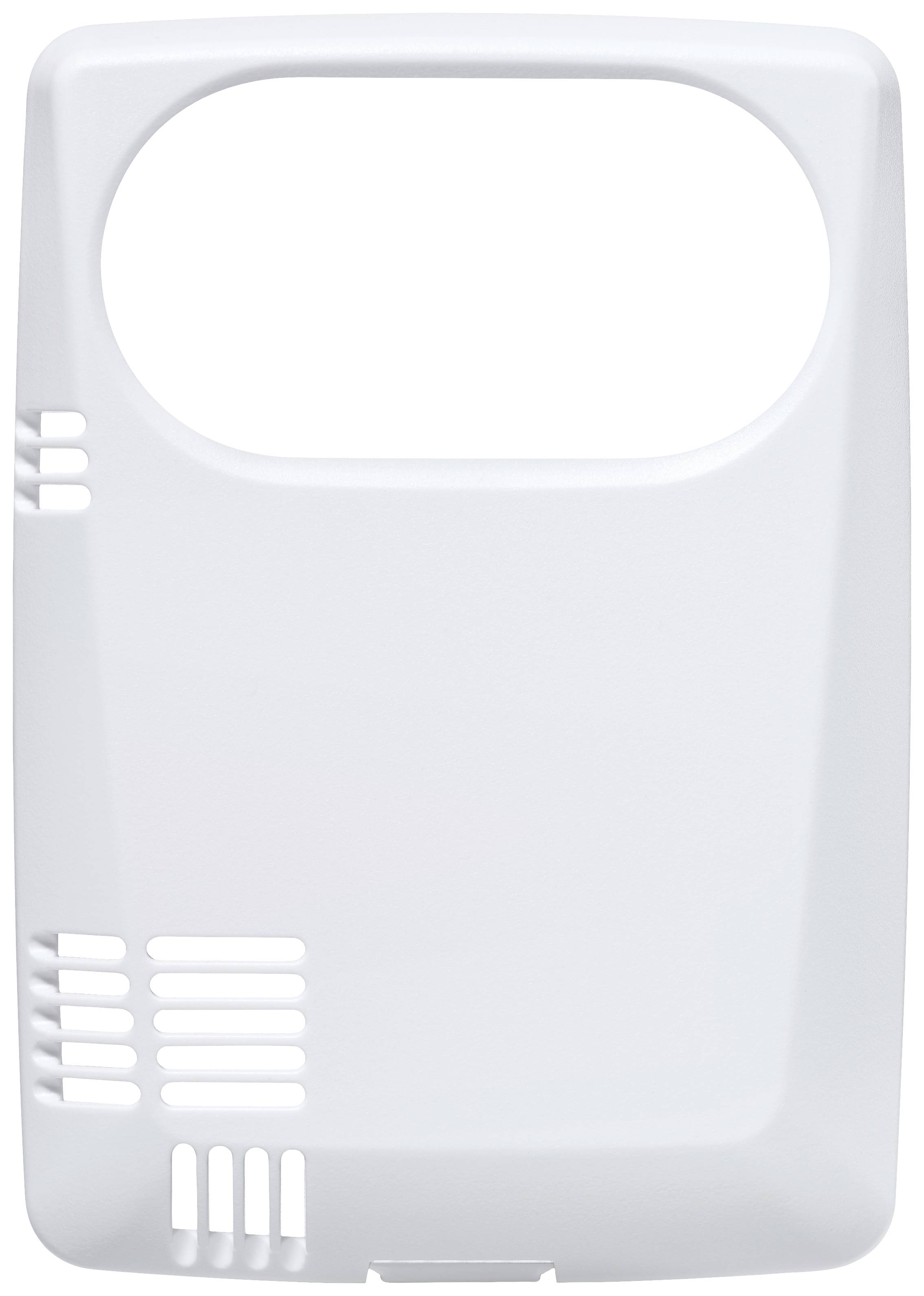 Weiße Plastikabdeckung mit ovaler Öffnung oben und mehreren Lüftungsschlitzen an den Seiten.