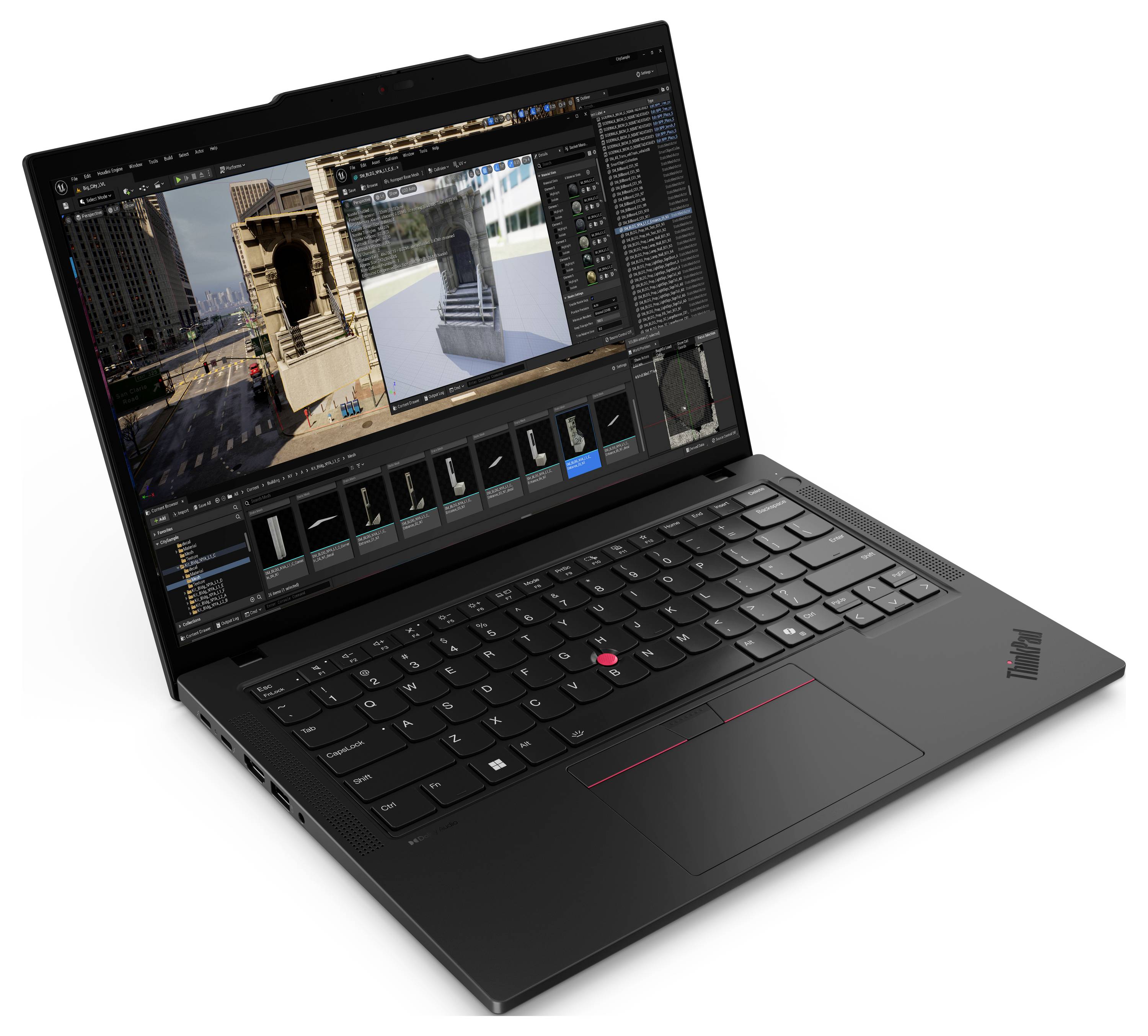 Ein aufgeklappter Laptop mit einem Bildschirm, der eine Grafiksoftware zeigt. Die Tastatur hat schwarze Tasten, der Laptop ist schwarz.