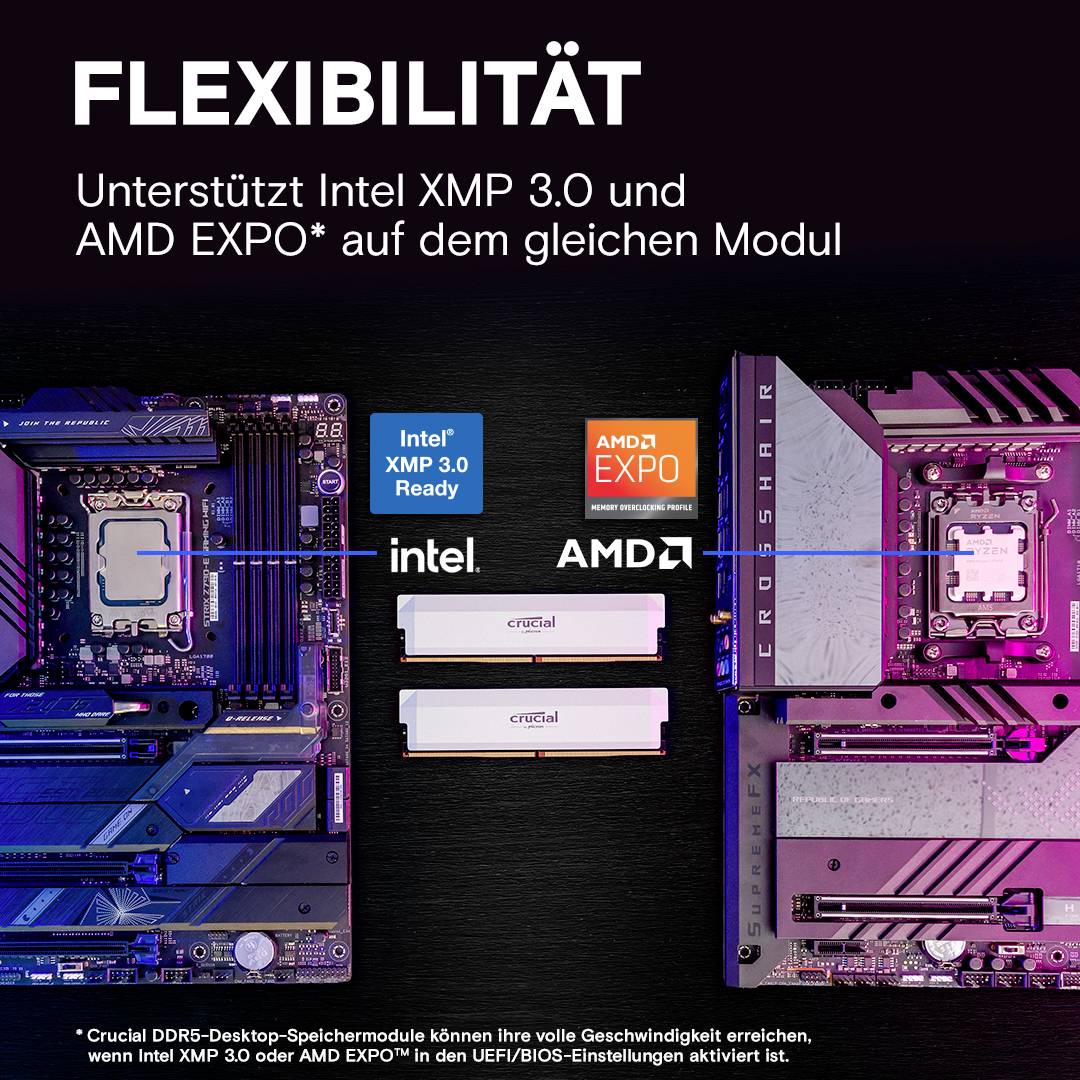 Crucial Pro - Overclocking Edition PC-Arbeitsspeicher Modul Retail DDR5 32GB 2 x 16GB on-die ECC 6000MHz 288pin DIMM CL36