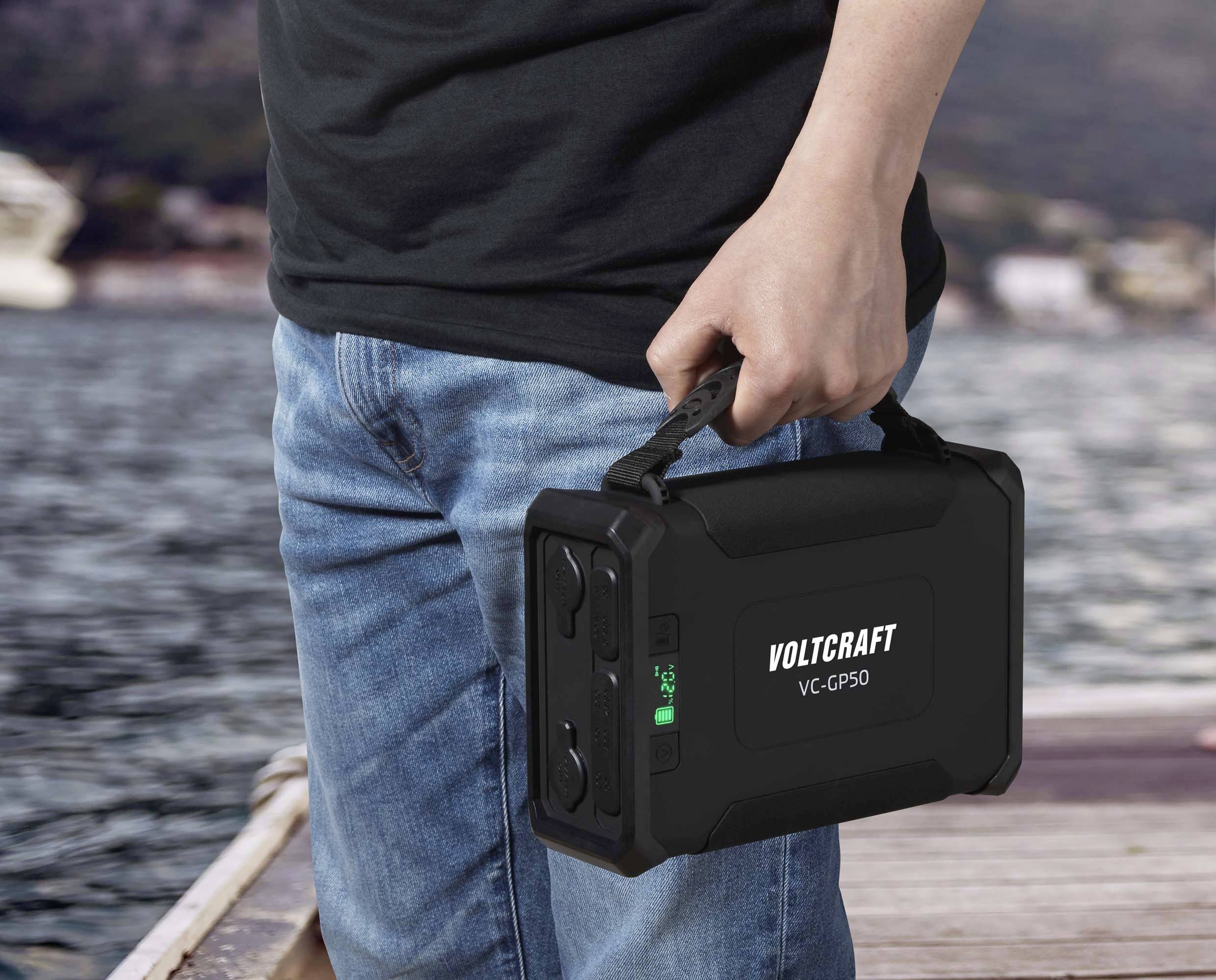 VOLTCRAFT VC-GP50 Powerbank 96000 mAh USB PD 2.0 Li-Ion Schwarz (matt) gleichzeitiges Laden und Entladen, LED Taschenlampe