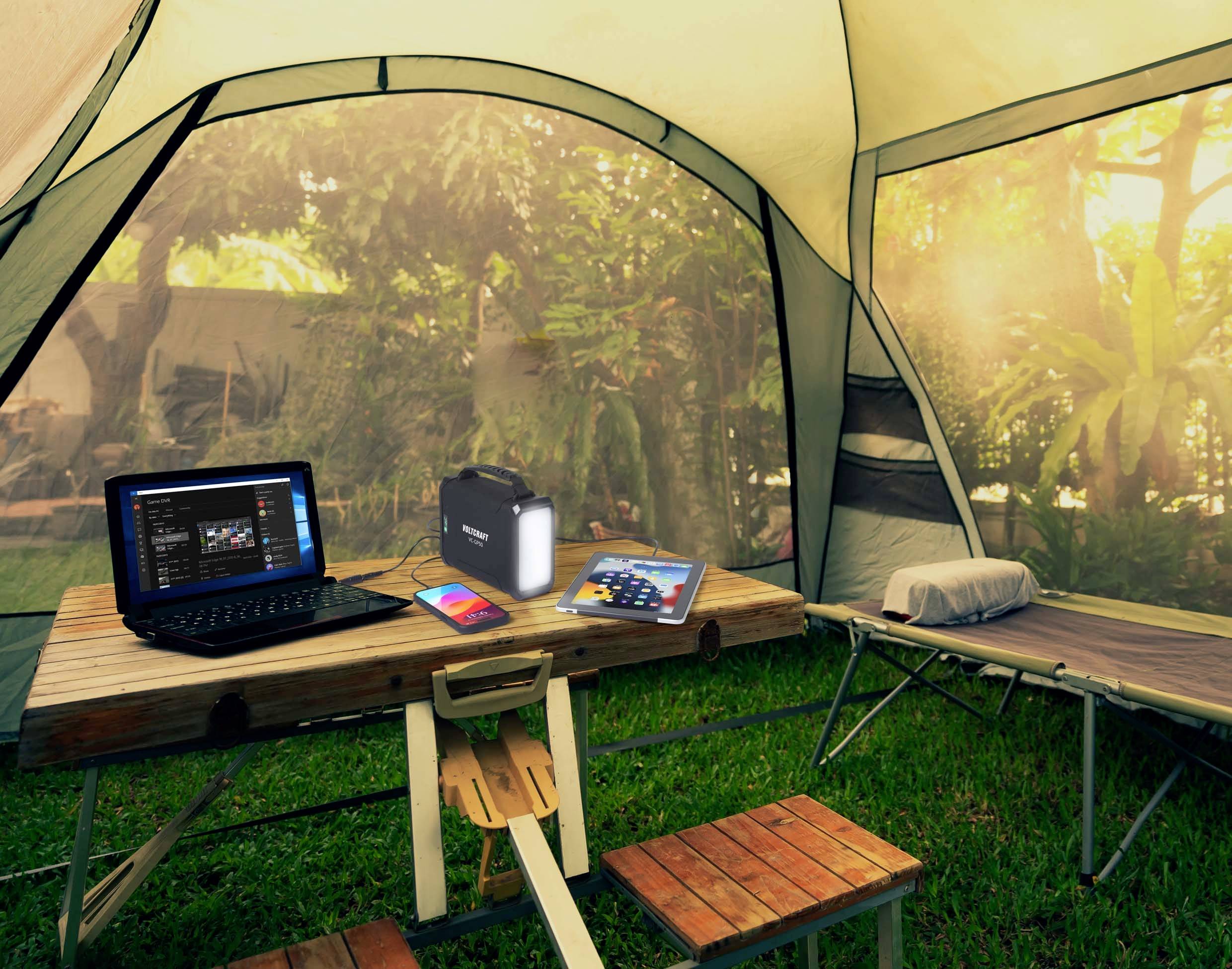 VOLTCRAFT VC-GP50 Powerbank 96000 mAh USB PD 2.0 Li-Ion Schwarz (matt) gleichzeitiges Laden und Entladen, LED Taschenlampe