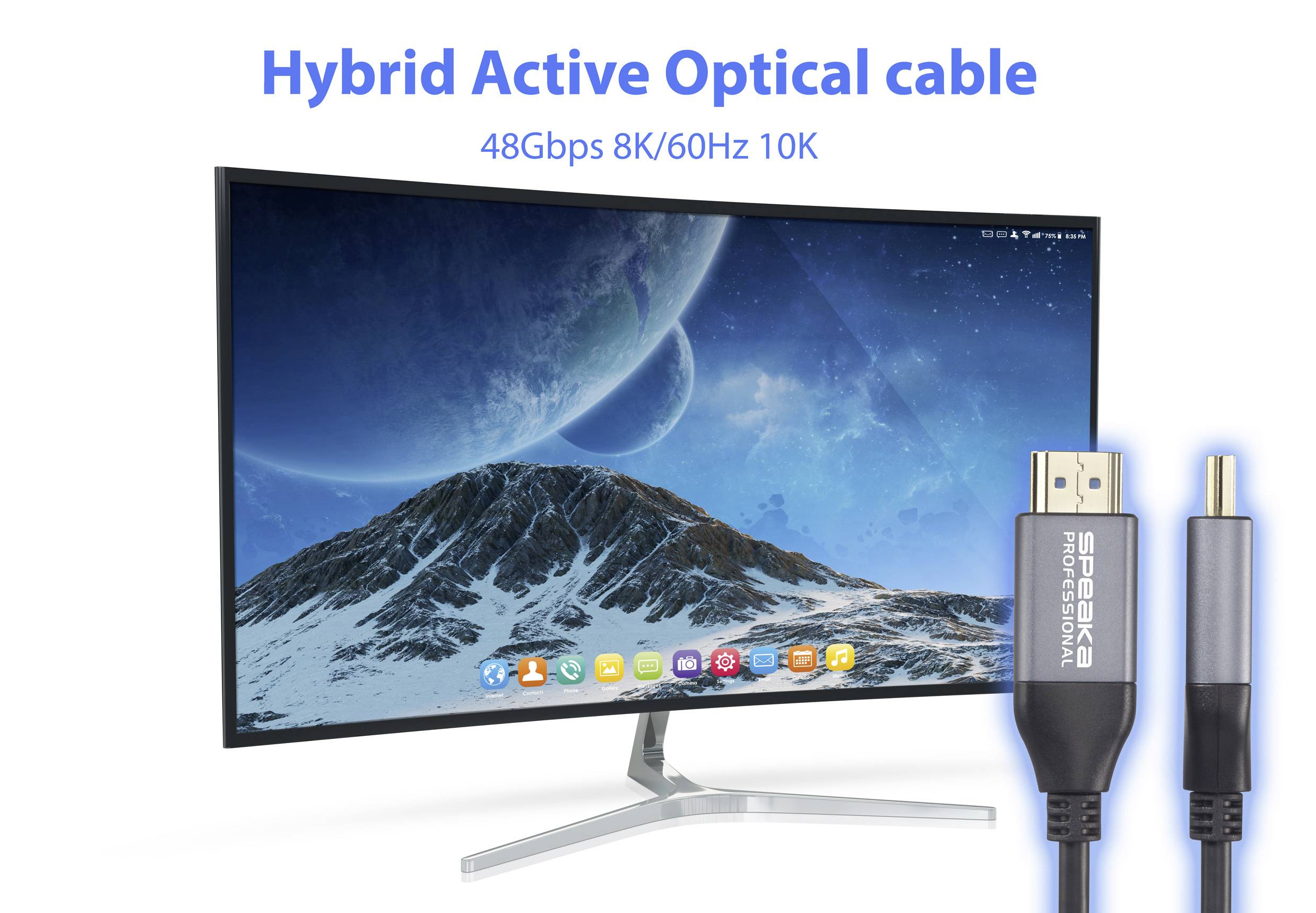 SpeaKa Professional HDMI / Glasfaser Anschlusskabel HDMI-A Stecker, HDMI-A Stecker 80m Schwarz SP-12842684 8K UHD, AOC Aktives