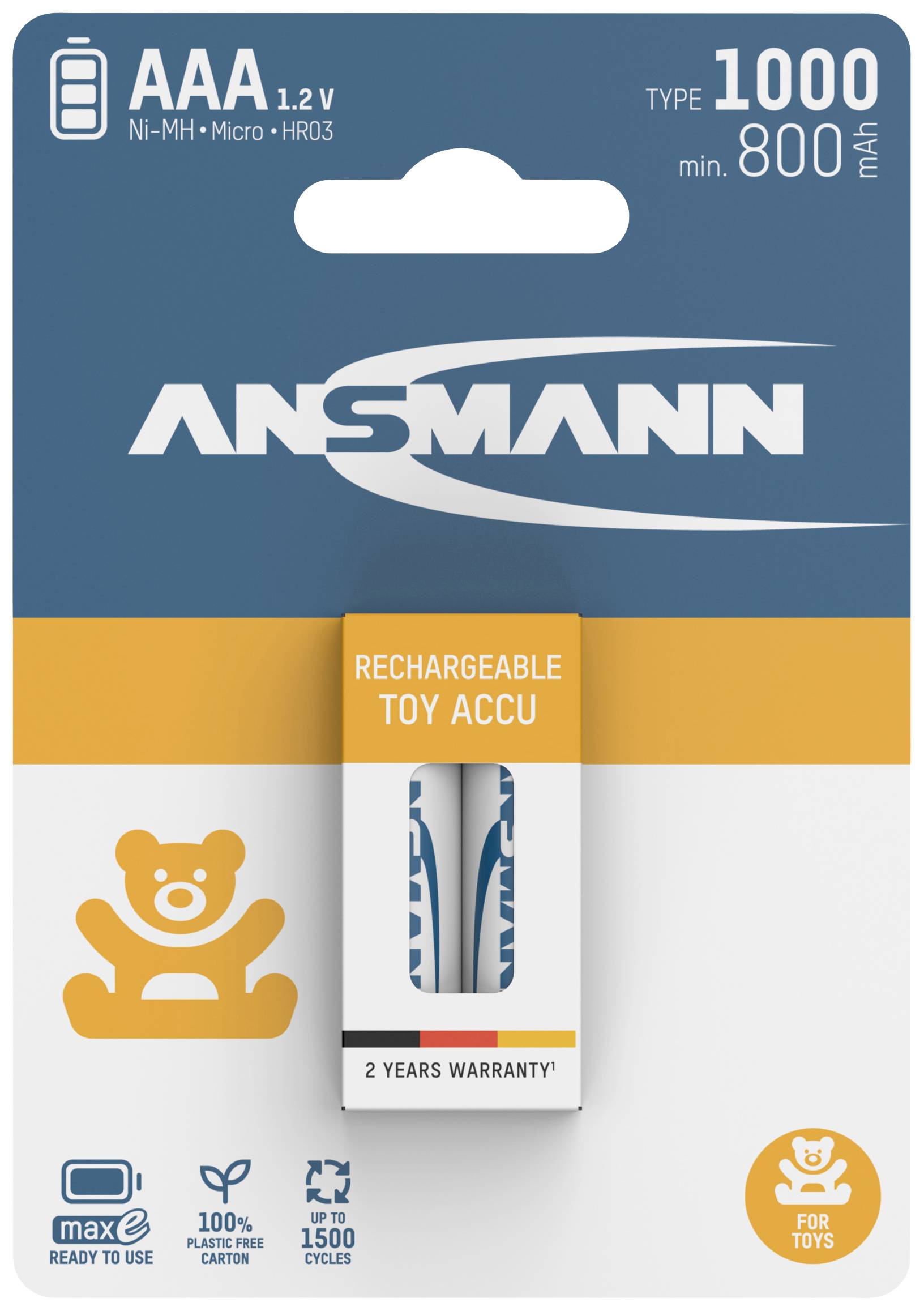 Ansmann 1311-0029 Micro (AAA)-Akku NiMH 800 mAh 1.2V 2St.