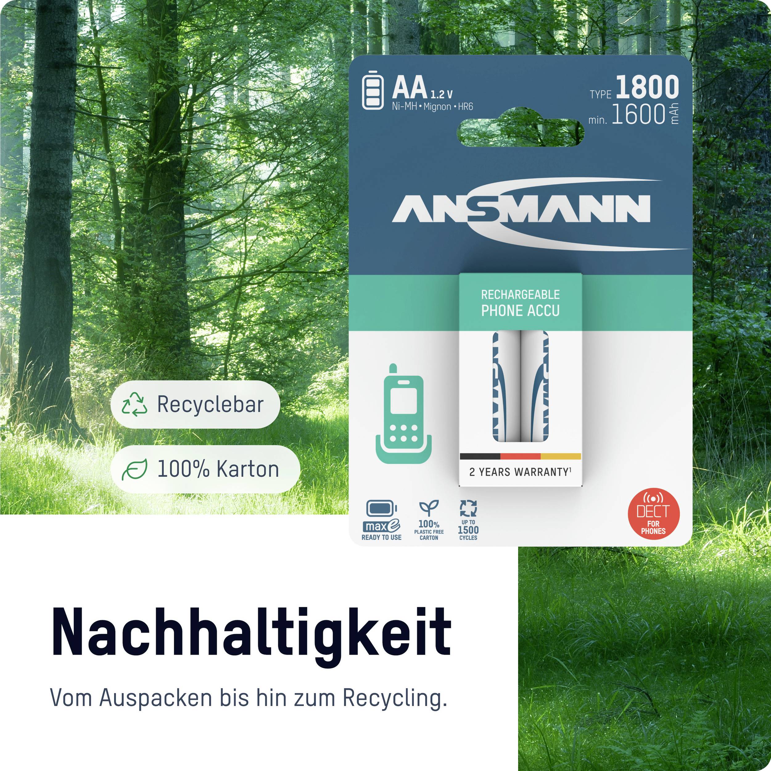 Ansmann 1312-0038 Mignon (AA)-Akku NiMH 1600 mAh 1.2V 2St.
