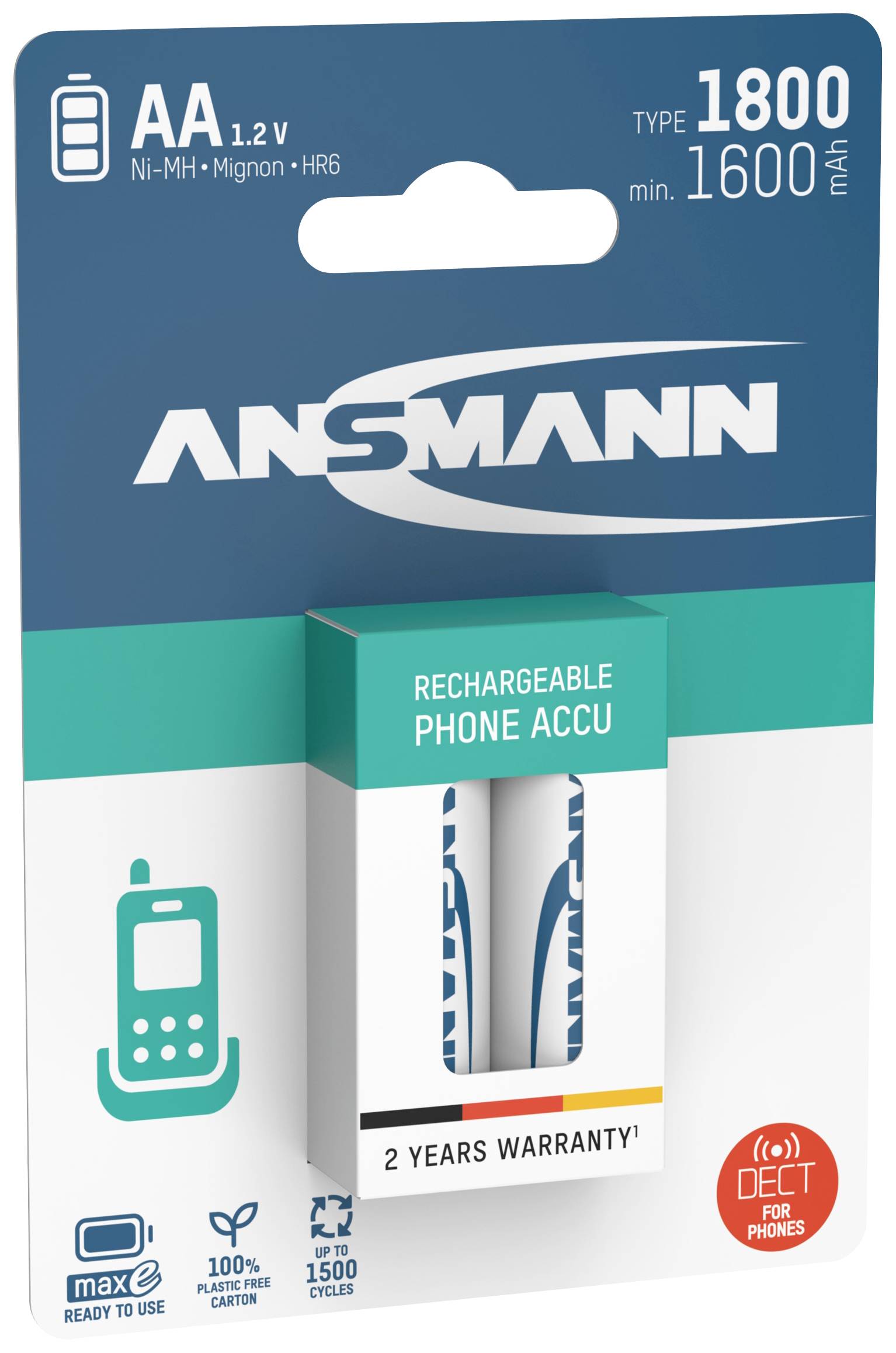 Ansmann 1312-0038 Mignon (AA)-Akku NiMH 1600 mAh 1.2V 2St.
