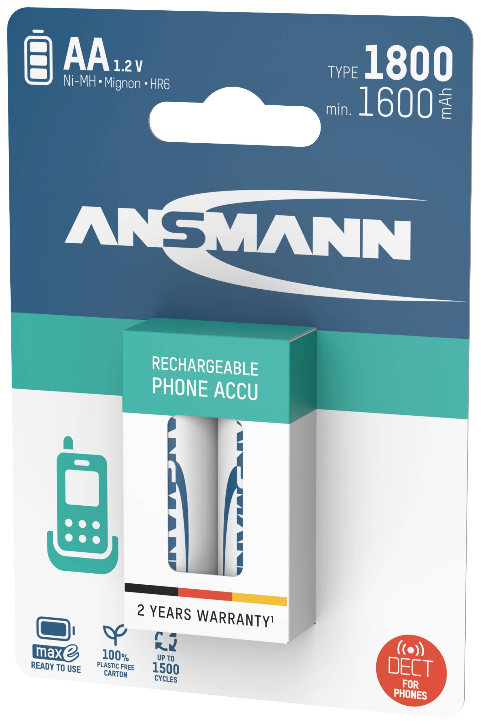 Ansmann 1312-0038 Mignon (AA)-Akku NiMH 1600 mAh 1.2V 2St.