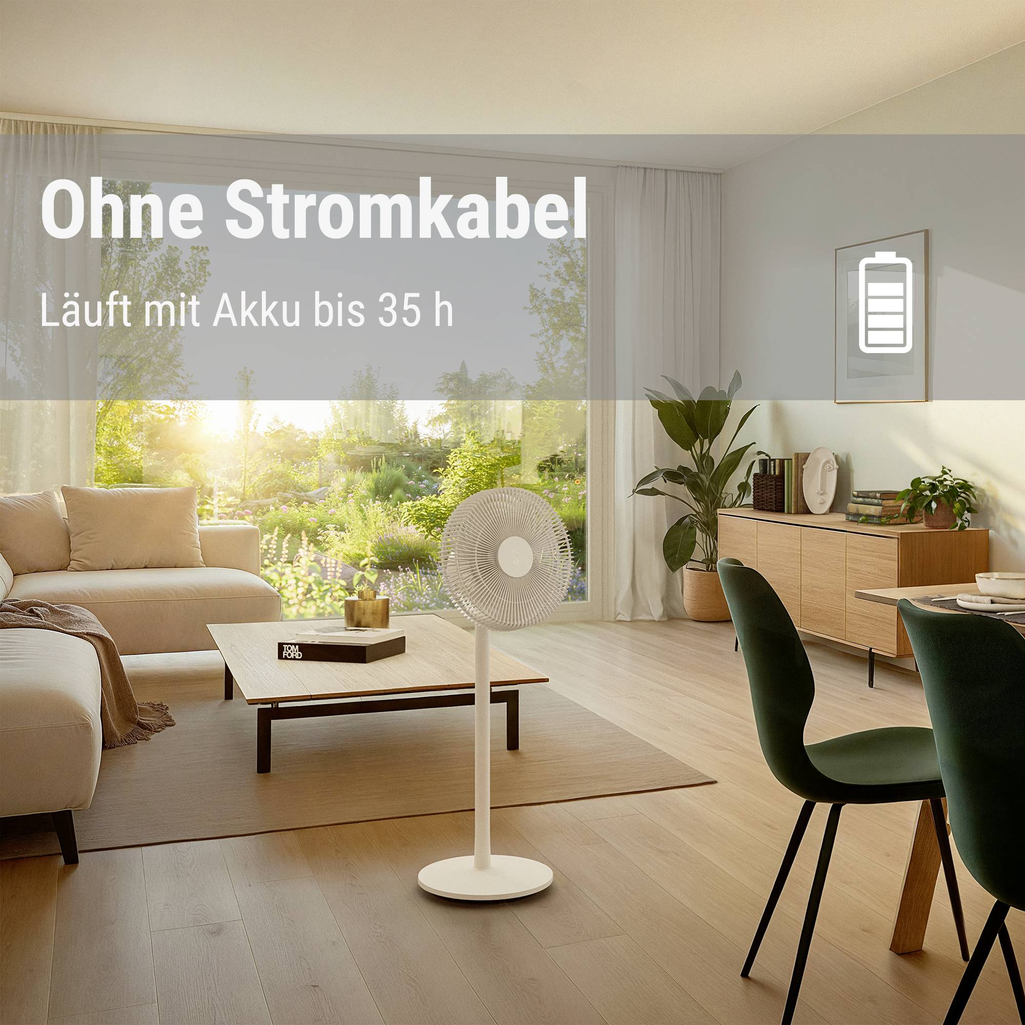 Stadler Form Finn mobile Akku-Ventilator Weiß mit Akku, mit Fernbedienung, Timer, Höhenverstellbar, Schwenkbar