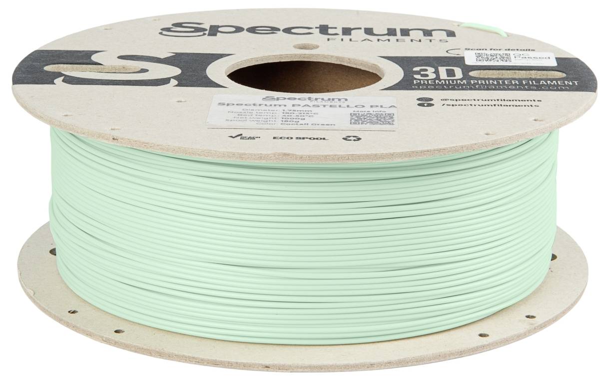Rolle mintgrünes 3D-Druckfilament der Marke 'Spectrum Filaments', Modell 'Pastel PLA'.
