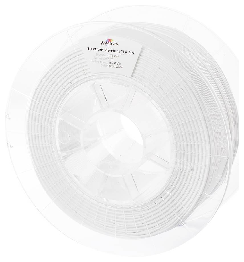 Eine Rolle aus weißem PLA Pro Filament von Spectrum mit einem Durchmesser von 1,75 mm für den 3D-Druck, 1000 g.