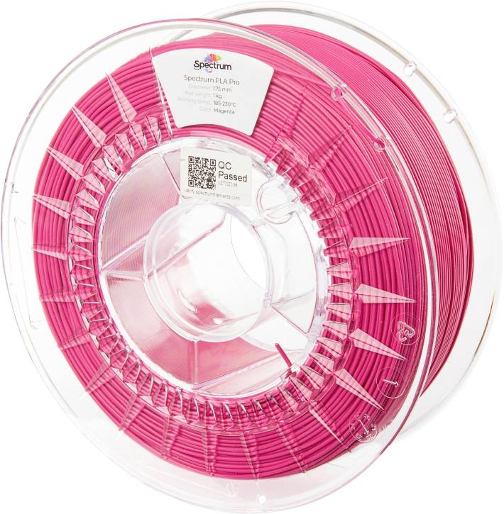 Rosa Filamentrolle für 3D-Drucker von Spectrum, auf Kunststoffspule, geeignet für präzise und hochwertige Druckerzeugnisse.