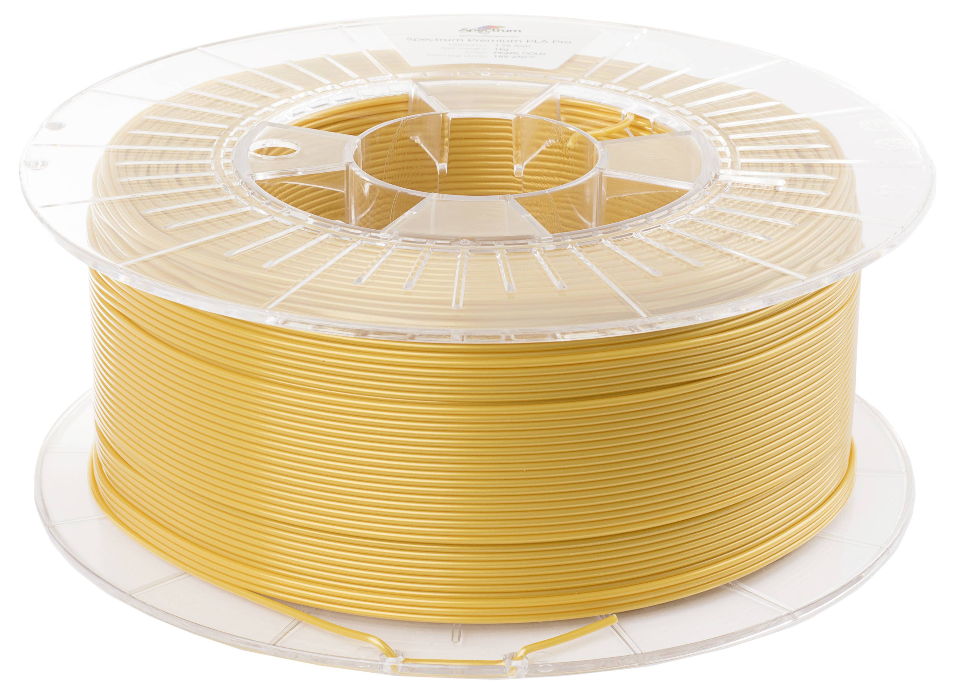 Eine Kunststoffspule mit gelbem Filament, das für 3D-Drucker verwendet wird.