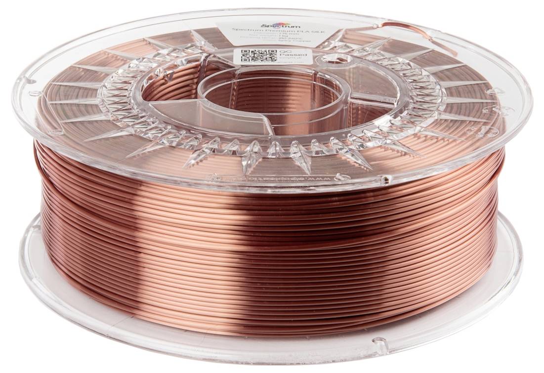 Spule mit kupferfarbenem Filament für 3D-Druck, transparentes Gehäuse.