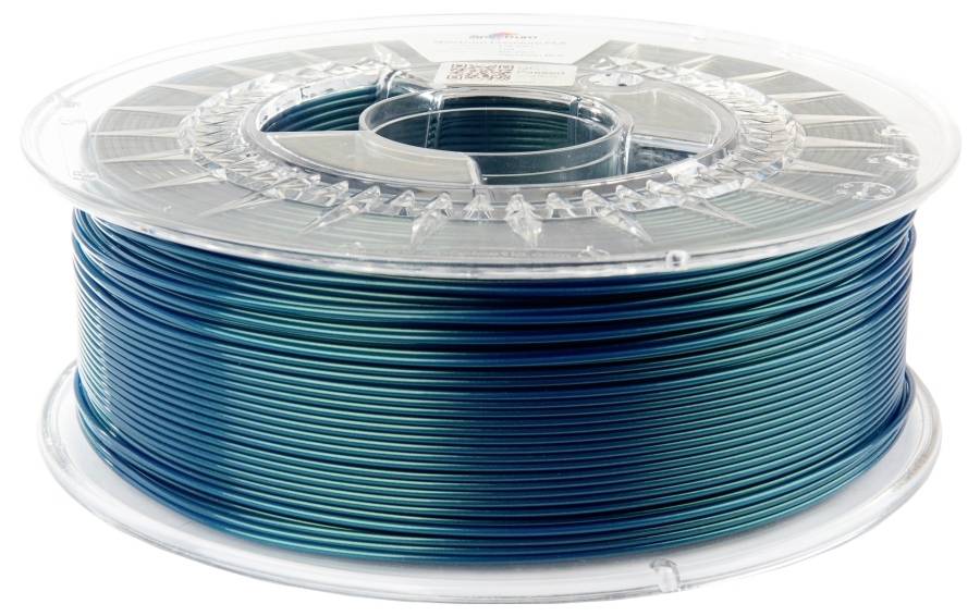 Eine Spule mit blau-grünem 3D-Drucker-Filament.