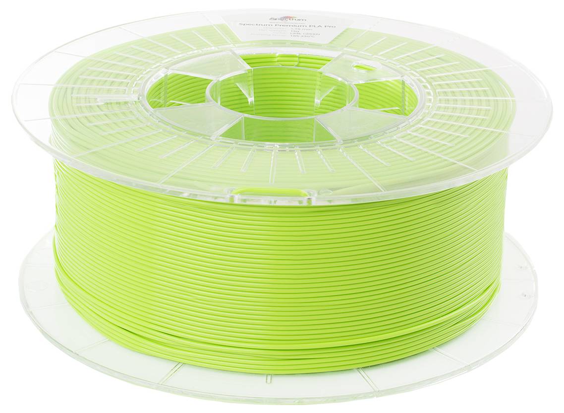 Spule mit hellgrünem 3D-Druckerfilament; transparentes Kunststoffgehäuse; Filament gleichmäßig aufgewickelt; für 3D-Druck geeignet.