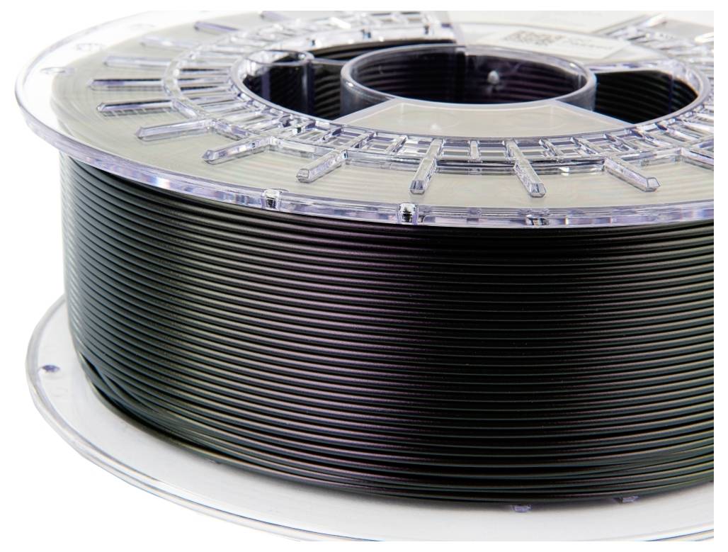 Eine große Spule mit schwarzem 3D-Drucker-Filament.