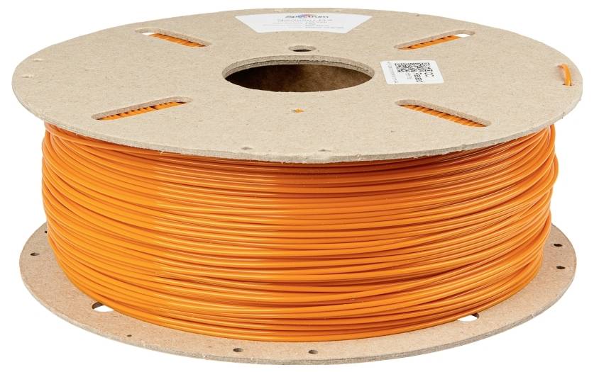 Eine große Rolle mit orangenem Kabel, auf einem Holzspulenkern aufgewickelt, ausgelegt für industrielle oder handwerkliche Anwendungen.