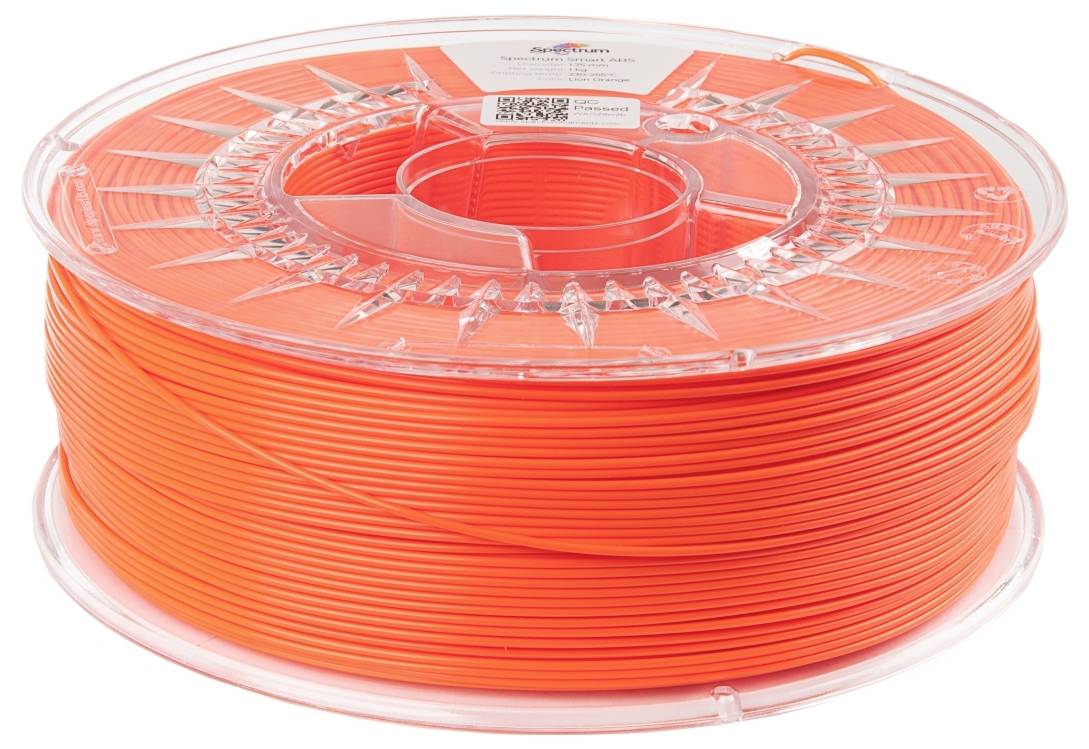 Eine Spule mit orangefarbenem 3D-Drucker-Filament aus Kunststoff, bereit für den Einsatz in einem 3D-Drucker.