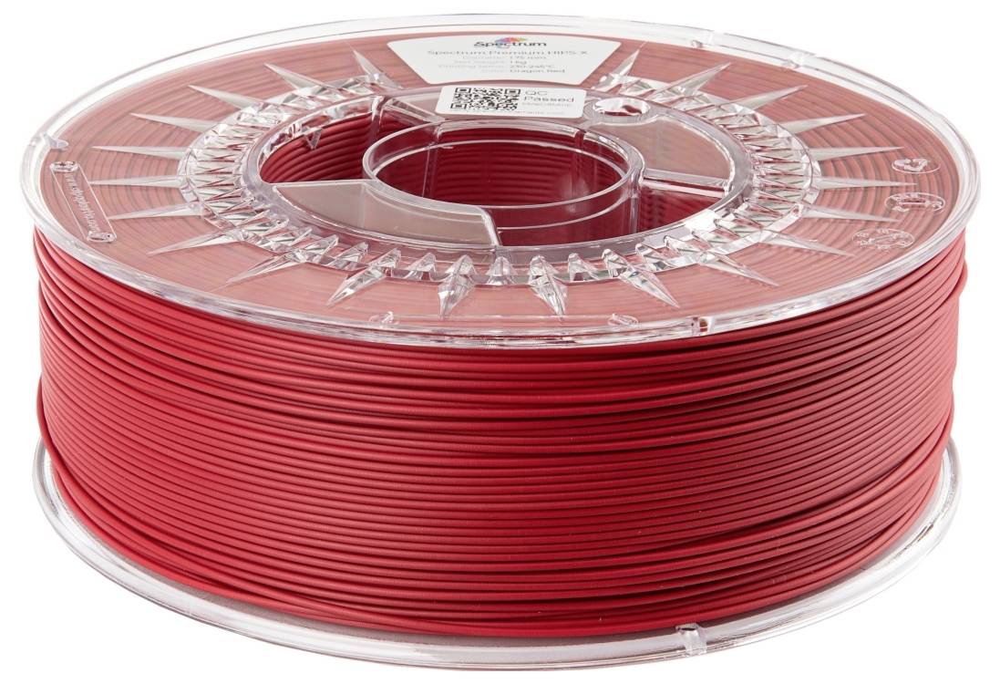 Eine Spule mit rotem 3D-Druck-Filament, dicht aufgerollt, geeignet für den Einsatz in 3D-Druckern.