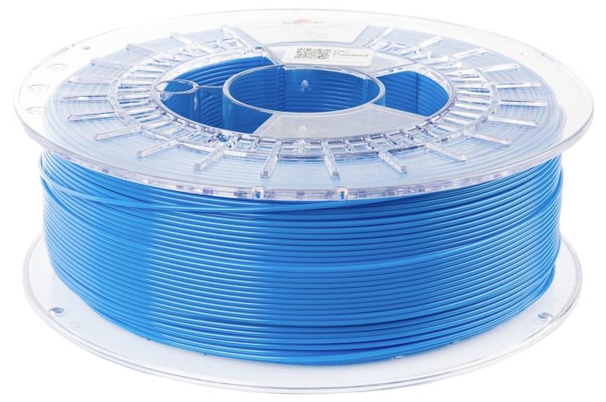 Spule mit blauem 3D-Druckerfilament, geeignet für technische oder kreative Projekte.