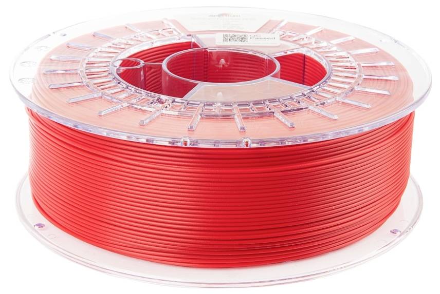 Eine Spule mit rotem 3D-Drucker-Filament aus Kunststoff, bereit zur Verwendung im 3D-Druck.