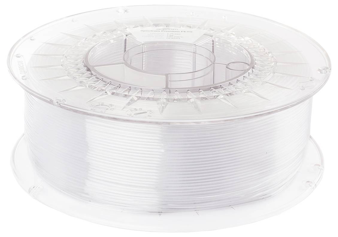 Durchsichtige Spule mit weißem Filament, geeignet für 3D-Druck.