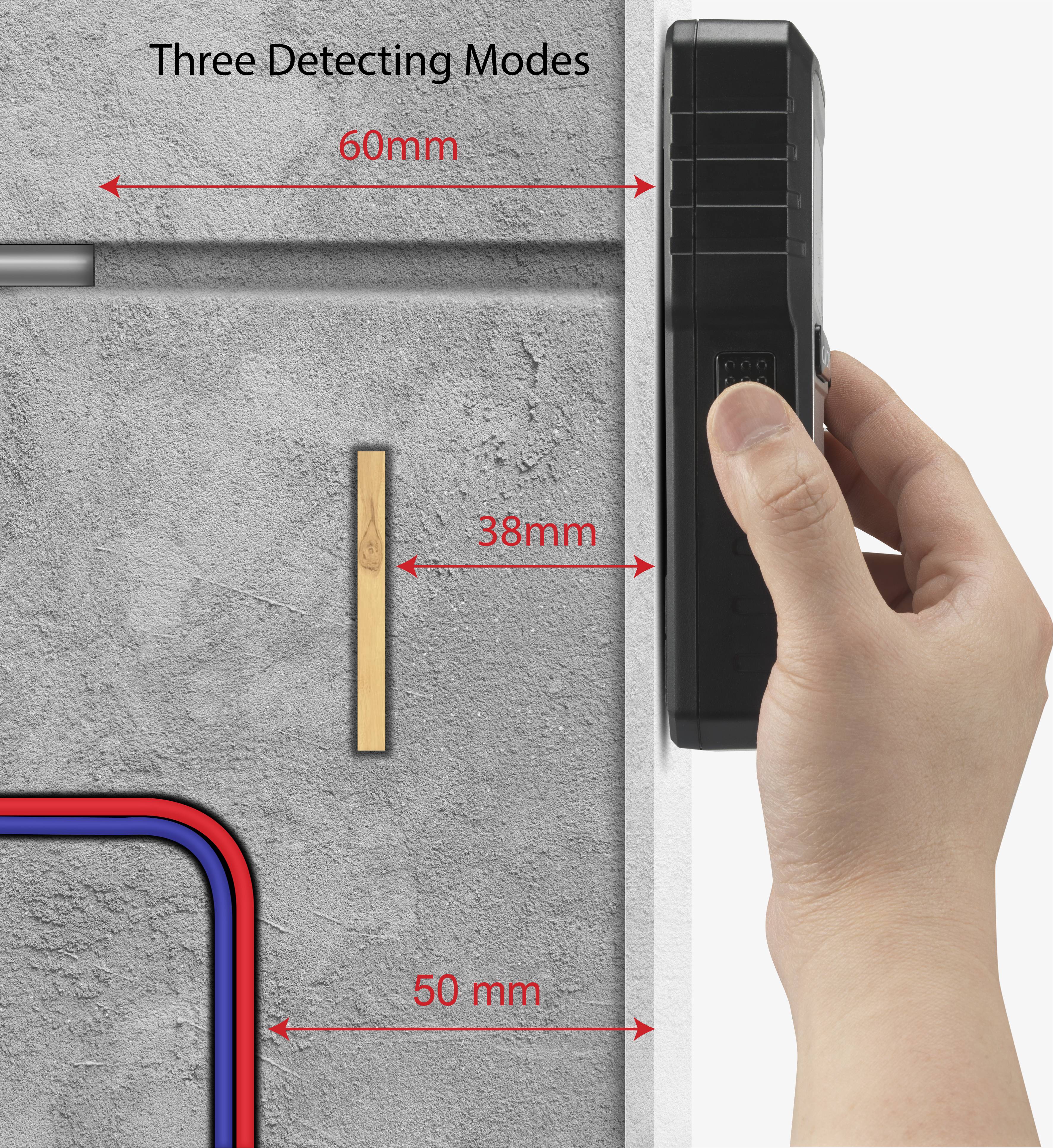TOOLCRAFT Ortungsgerät BT-3216725 Geeignet für spannungsführende Leitungen, nicht eisenhaltiges Metall, Holz, eisenhaltiges Metall
