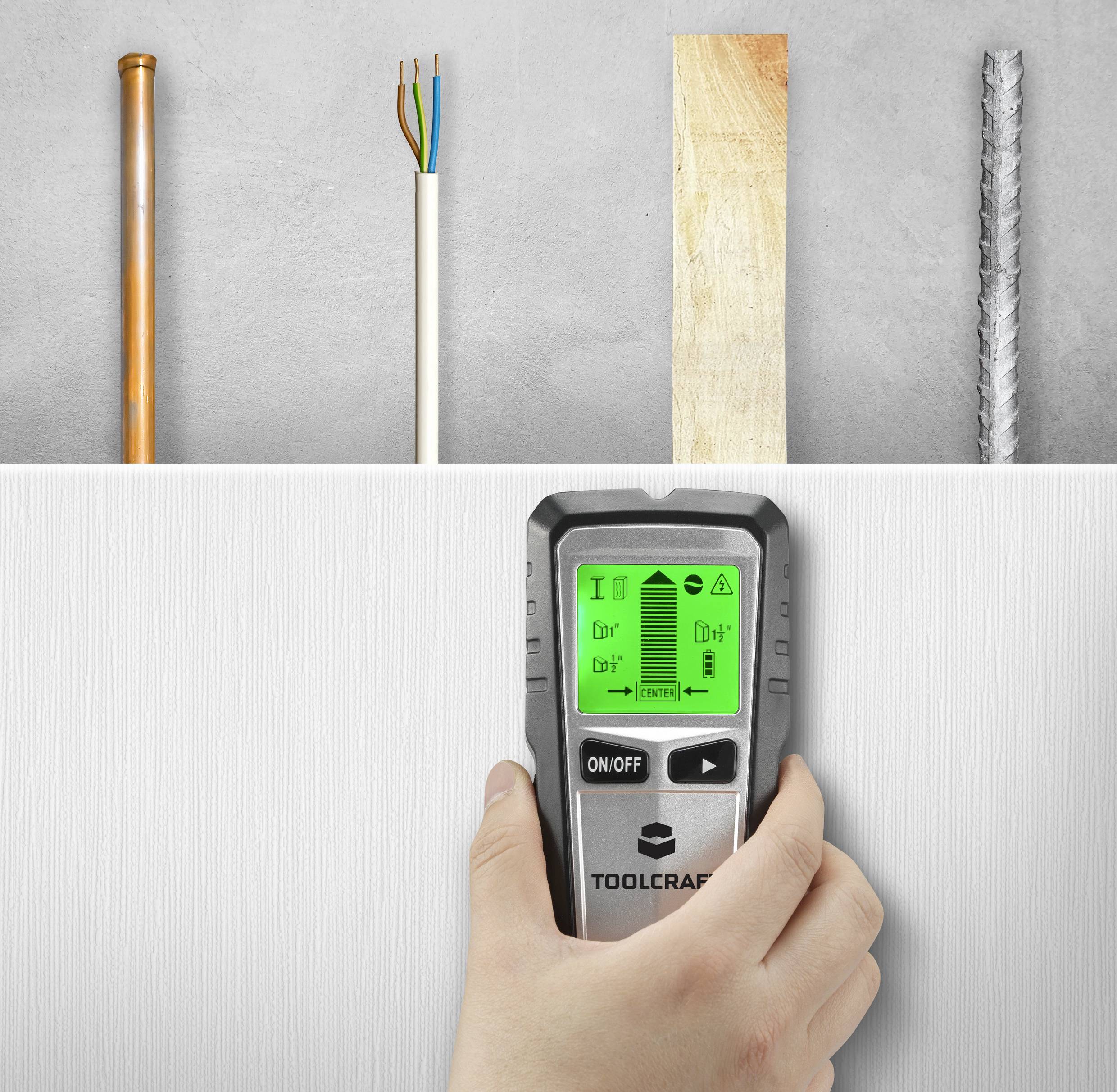 TOOLCRAFT Ortungsgerät BT-3216725 Geeignet für spannungsführende Leitungen, nicht eisenhaltiges Metall, Holz, eisenhaltiges Metall