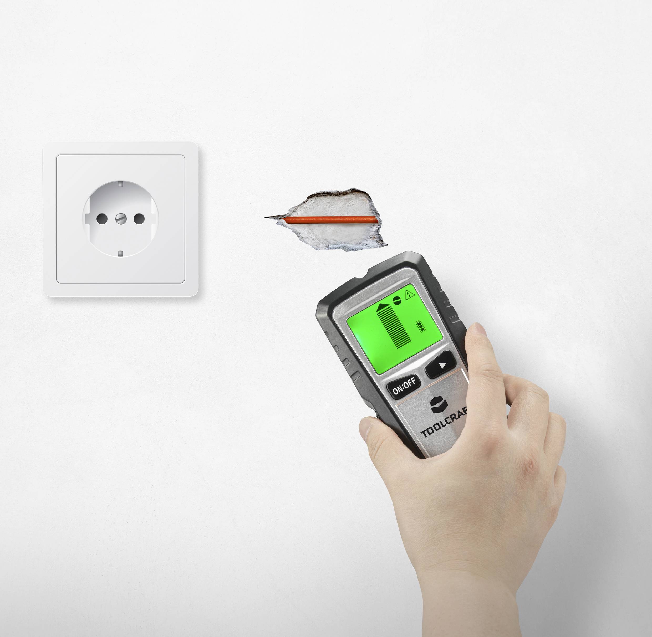TOOLCRAFT Ortungsgerät BT-3216725 Geeignet für spannungsführende Leitungen, nicht eisenhaltiges Metall, Holz, eisenhaltiges Metall