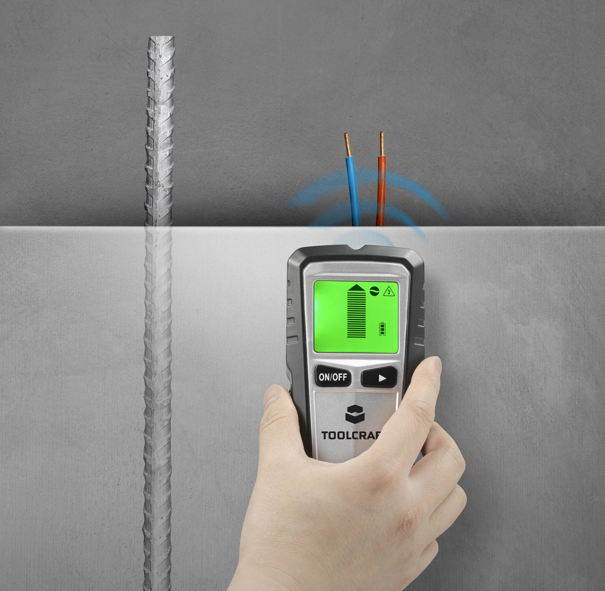 TOOLCRAFT Ortungsgerät BT-3216725 Geeignet für spannungsführende Leitungen, nicht eisenhaltiges Metall, Holz, eisenhaltiges Metall