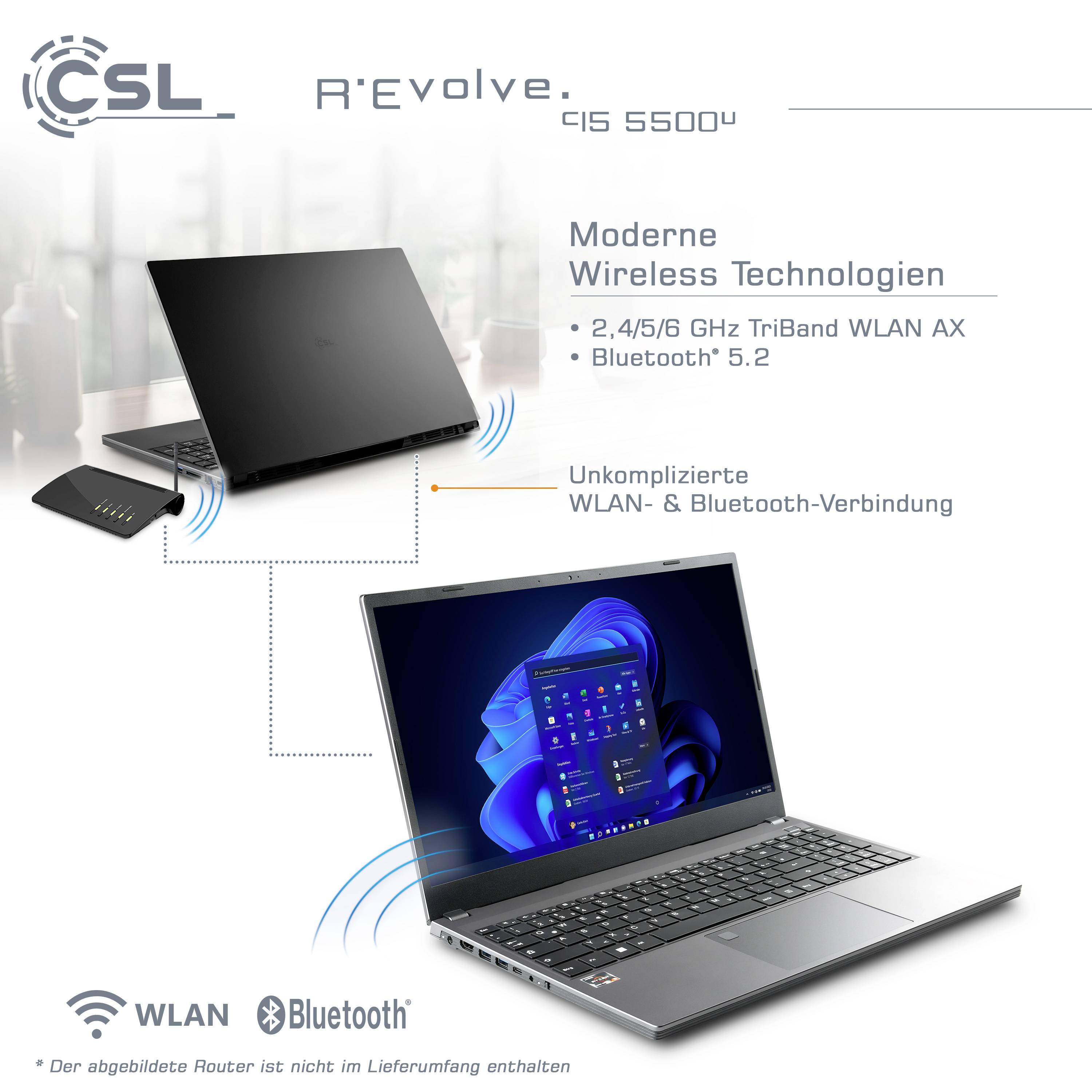 CSL Computer Notebook R'Evolve C15 5500U 38.1cm (15 Zoll) Full HD AMD Ryzen 5 5500U 16GB RAM 2TB SSD Deutsch, QWERTZ Grau 90597