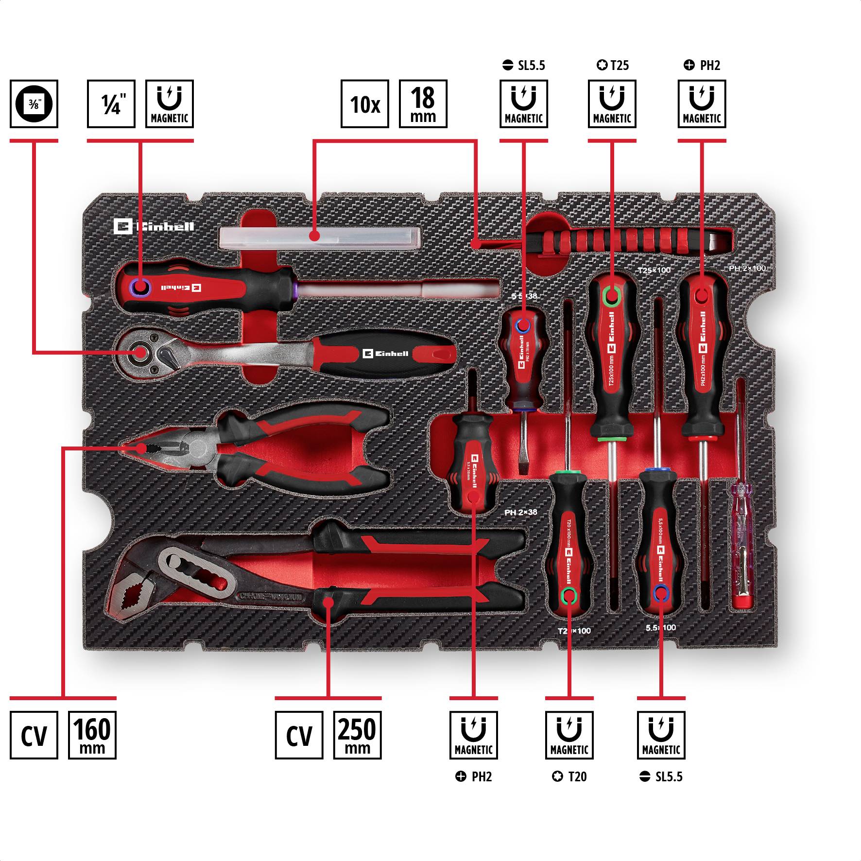 Einhell E-CASE 370570 Werkzeugkoffer bestückt 80teilig (B x H x T) 44.4 x 32.9 x 13.1cm