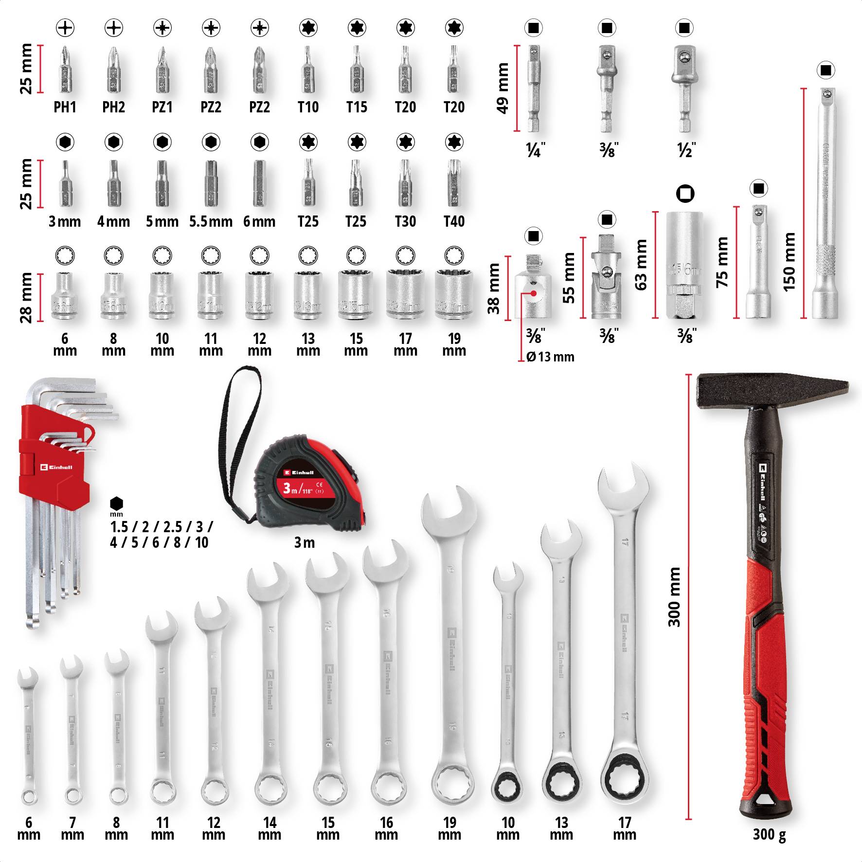 Einhell E-CASE 370570 Werkzeugkoffer bestückt 80teilig (B x H x T) 44.4 x 32.9 x 13.1cm