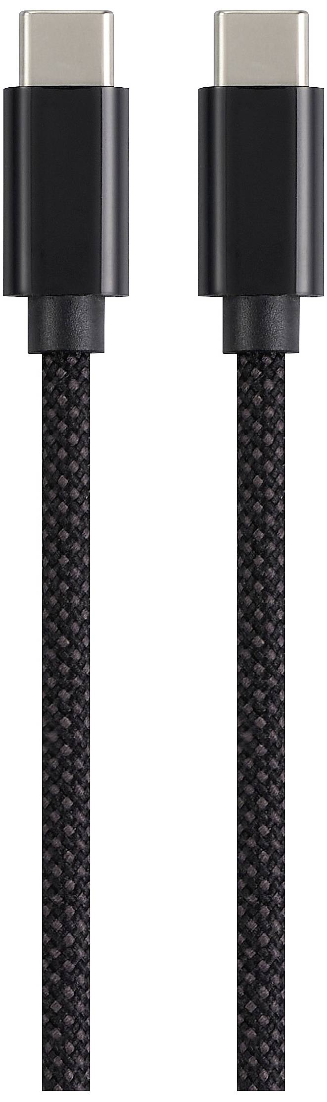 Zwei schwarze USB-C-Kabel mit geflochtener Ummantelung, die nebeneinander liegen.