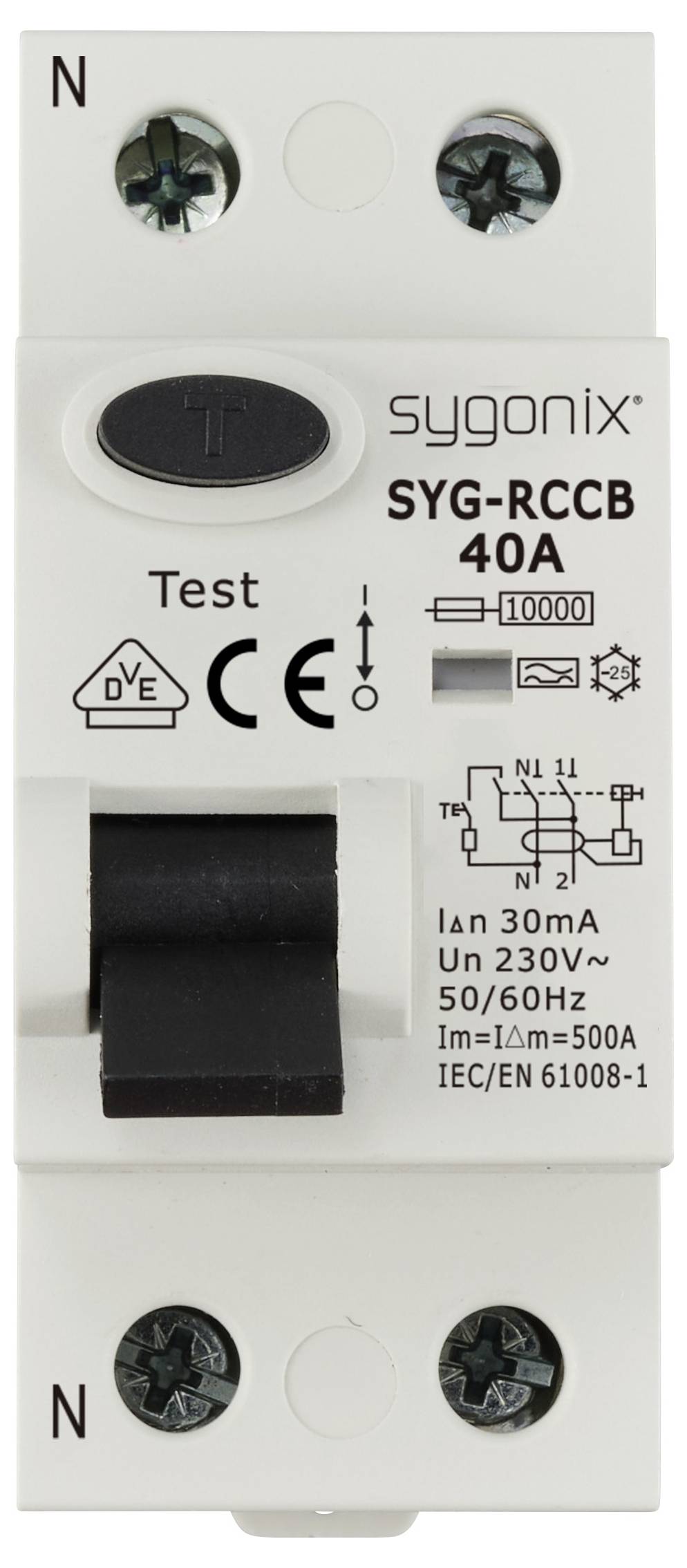 Sygonix SY-6438016 SYG-RCCB 1P+N/A40/10kA/30mA Fehlerstrom-Schutzschalter A 2polig 40A 0.03A 230 V/AC
