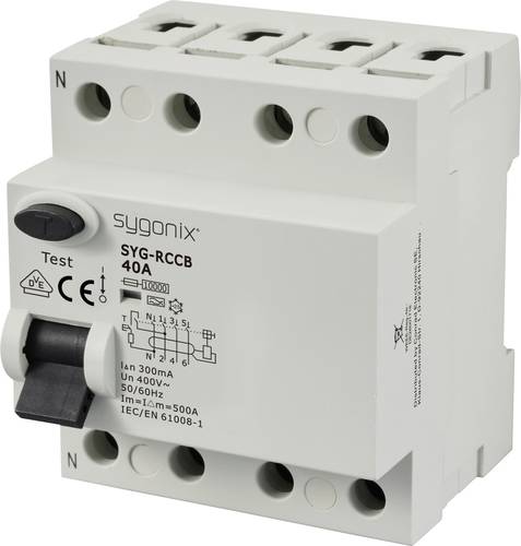 Sygonix SY-6438022 SYG-RCCB 3P+N/A40/10kA/300mA Fehlerstrom-Schutzschalter A 4polig 40A 0.3A 400 V/A