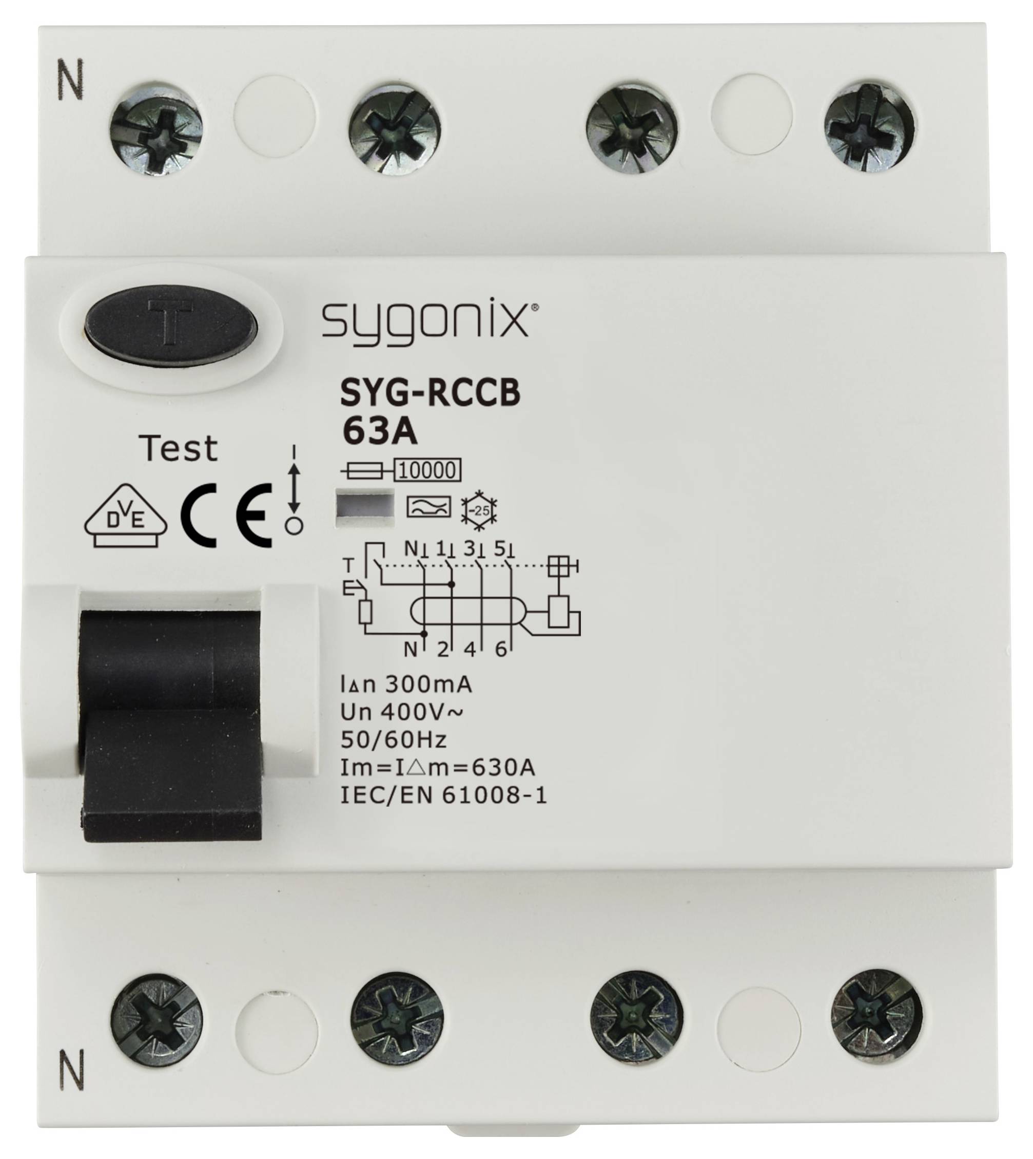 Sygonix SY-6438024 SYG-RCCB 3P+N/A63/10kA/300mA Fehlerstrom-Schutzschalter A 4polig 63A 0.3A 400 V/AC